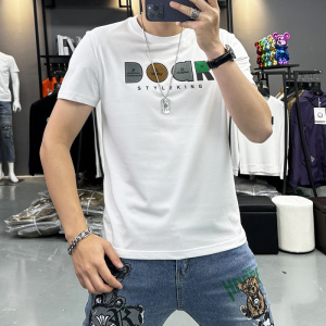 夏季新款印花短袖T恤男士时尚半袖圆领潮流上衣丝光棉打底衫修身