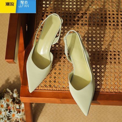 聚范高跟鞋女2024年新款尖头细跟单鞋小众气质包头后空绊带凉鞋