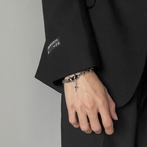 手链男新款钛钢锆石小众设计轻奢高级感情侣银首饰潮男士吊坠手串送女朋友老婆情人节七夕生日礼物