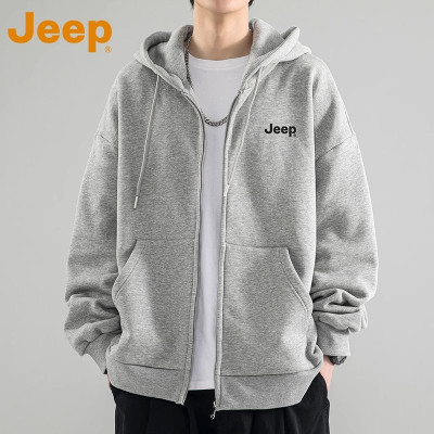 JEEP吉普连帽开衫卫衣男士春秋款夹克宽松休闲潮牌春装上衣服外套