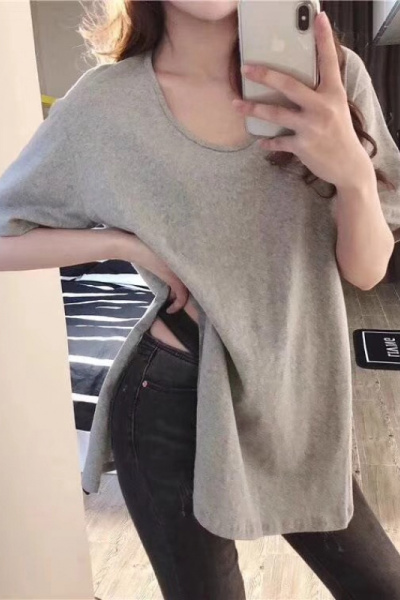 女式纯色短袖T恤女夏季韩国新款中长款宽松圆领大码上衣女装