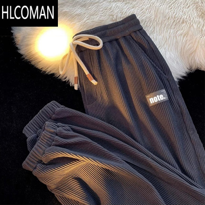 HLCOMAN灯芯绒秋季校园青春百搭卫裤男户外百搭九分裤宽松束脚休闲长裤子