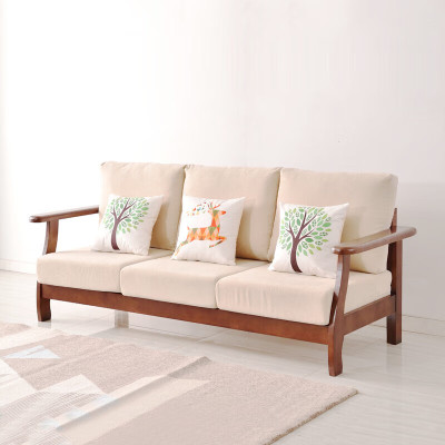 鑫金虎实木沙发小户型木加布艺沙发客厅三人位