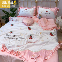 公主风刺绣莓天丝夏凉被四件套双人冰丝水洗夏季空调被芯可机洗 三维工匠被子