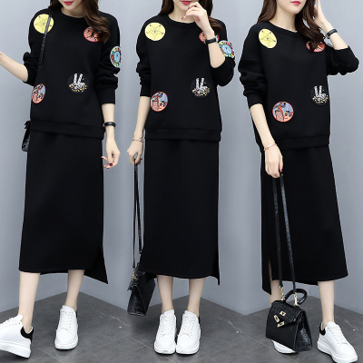 连衣裙大码女装春秋季2020年新款初秋时尚气质网红洋气秋装减龄裙子套装潮