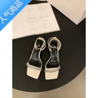 SUNTEK粗跟法式高级感水钻凉鞋仙女鞋子2023年新款夏季气质配裙子罗马鞋