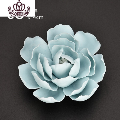 封后茶室香道佛香托荷花瓣香薰香炉莲花香插陶瓷香炉线香底座香道摆件蓝色蔷薇香炉香薰灯炉/器具