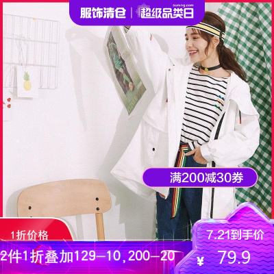 1折价79.9元-唐狮春秋款外套中长款贴标印花女风衣学生青少韩版