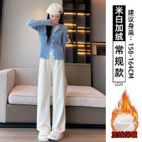 麦穗雪尼尔阔腿裤女秋冬季高腰显瘦休闲加绒加厚针织白色裤子_151