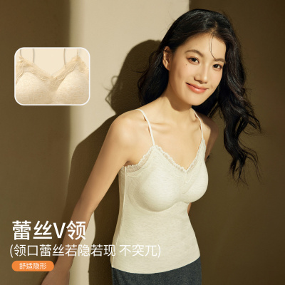 羊绒蚕丝保暖背心女带胸垫秋冬季无痕内搭打底保暖吊带背心女上衣