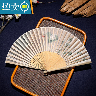 XIANCAI夏季古风夏天汉服旗袍中国风折扇中式扇子儿童折叠舞蹈扇竹扇 沁人肺腑
