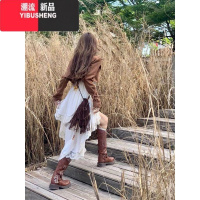 YIBUSHENG大码设计感小众不规则白色吊带连衣裙女度假风甜辣胖mm显瘦套装裙