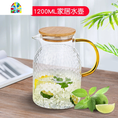 封后冷水壶家用凉白开水壶玻璃可高温水杯套装茶壶耐热锤纹北欧凉水壶 FEN 1500ML锤纹壶+两用盖+4支锤纹杯+托盘+