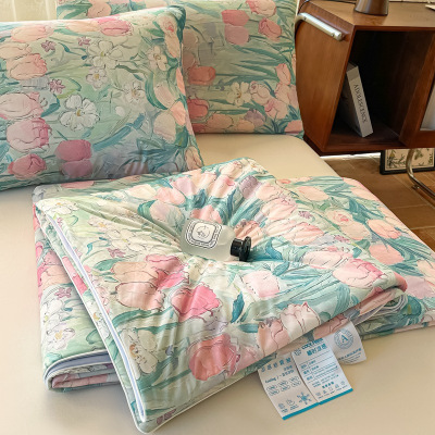 A类ins凉感丝数码印花夏被空调被夏凉被可机洗单双人夏季薄款