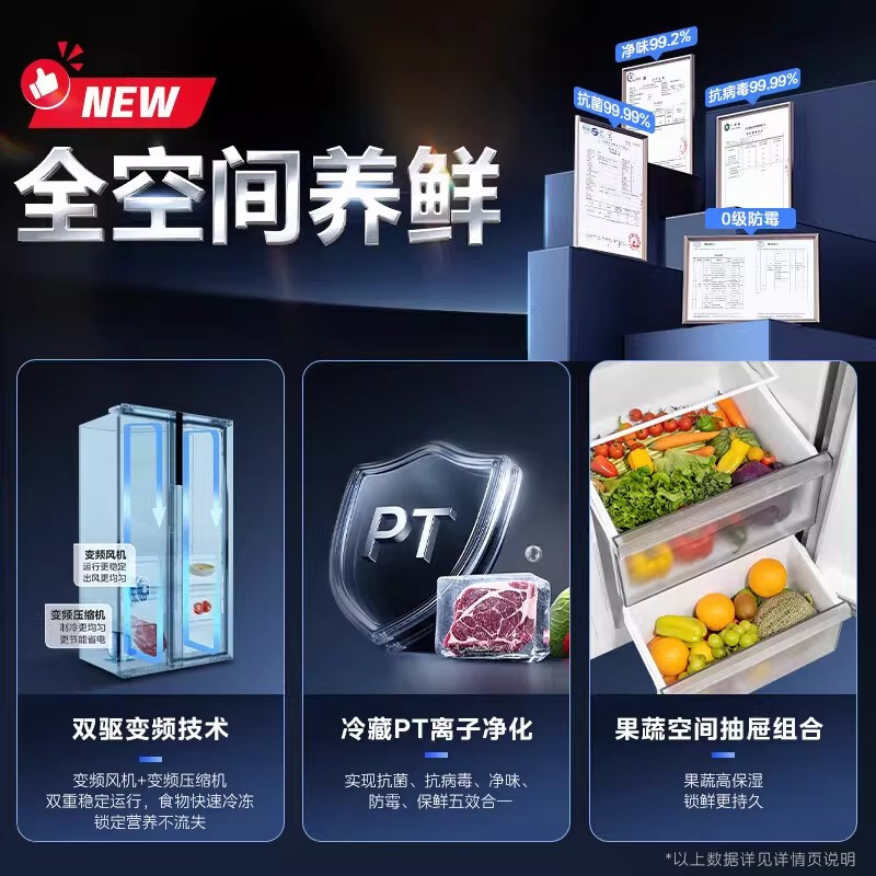 美的570+升对开门风冷无霜冰箱一级能效家用净味大容量电冰箱 [-]