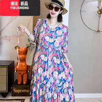 YIBUSHENG[碎花控]棉绸连衣裙季碎花印大码孕妇裙人造棉宽松外穿大裙摆