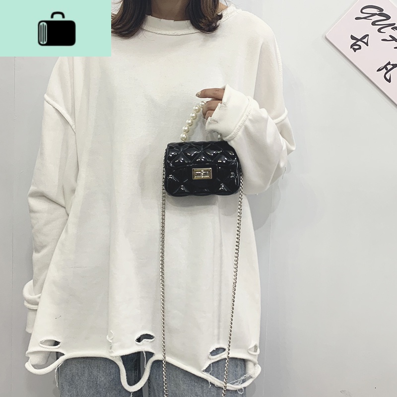 果冻包包女包2020新款潮韩版百搭斜挎包珍珠手提包迷你链条小方包NEW LAKE女斜挎包
