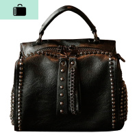 铆钉包包女2020新款潮软皮枕头包百搭单肩包韩版休闲手提包斜挎包NEW LAKE 黑色女斜挎包
