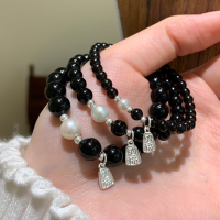 天然黑曜石珍珠水晶手串女款补水适合夏天的手链学生党高颜值送女朋友老婆情人节七夕生日礼物