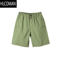 HLCOMAN工装美式水洗直筒抽绳短裤宽松凉感大口袋机能休闲中裤子男夏