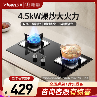 万和(Vanward)天然气燃气灶具煤气炉双灶嵌入式家用4.5kW内直外旋火设计63% JZY-B6L60