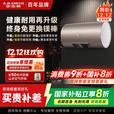 史密斯60升电热水器 国家补贴 专利免更换镁棒 金圭内胆 短款 速热节能 CEWH-60ED3B 一级能效