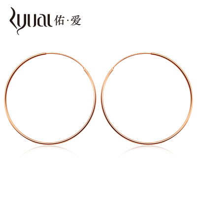 Ryual18K金耳环正品玫瑰金女士耳圈彩金大圈圈耳饰正品气质K金大耳圈送女友老婆情人节礼物