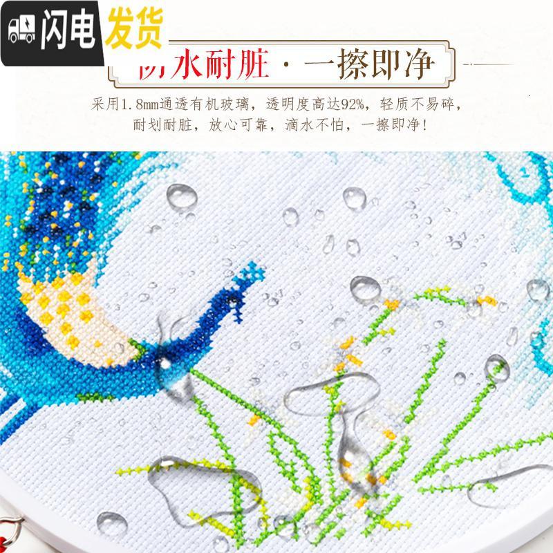 三维工匠十字绣2019新款5d孔雀线绣小件简单绣小幅客厅满 棉线[带裱框][40*40cm两幅]送有机玻璃+背板+流苏+