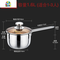 不锈钢奶锅单柄加厚汤锅煮泡面热牛奶锅宝宝辅食锅16cm/ FENGHOU (内径)加厚复合钢