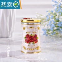 敬平欧式牙签筒盒家用牙签罐北欧轻奢牙签桶餐厅酒店KTV用品装饰摆件 金白红花 送牙签