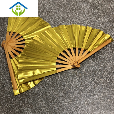 御蓝锦儿童太极功夫扇子说书人响扇竹骨武术扇古典舞表演扇8寸金色扇子8寸)金色竹骨)双面金布)右手