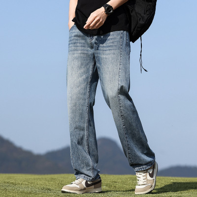 2026年春夏新款复古潮牌宽松阔腿牛仔裤美式怀旧蓝深蓝色高端整单