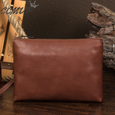 CCMVP品牌自营质量保证-CCMVP真皮商务男包头层牛皮公文包手拿包男真皮男士手包包棕色默认颜色