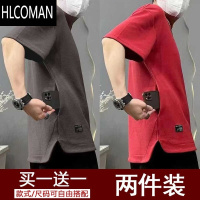 HLCOMAN2025新款短袖t恤男装宽松衣服夏季大码胖子男士口袋纯色上衣