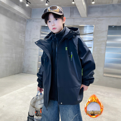 儿童装男童冬装夹棉外套新款中大童秋冬季三合一可拆卸冲锋衣