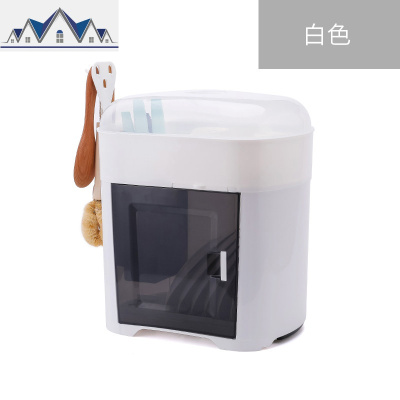 厨房碗架碗筷收纳盒放碗碟沥水收纳架二层带盖家用置物架塑料碗柜 三维工匠