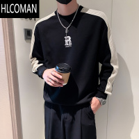 HLCOMAN2024新款春男装修身上衣长袖T恤衫时尚潮流拼接加绒卫衣男