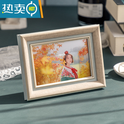 敬平欧式照片相框摆台高级感5寸6寸7寸8寸10寸A4画框像框摆件支架木框 弧边亚麻色 7寸(可放12.7*17.8cm)