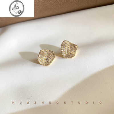 JiMi925银针镀金韩国气质超闪金属耳钉2023新款潮高级感耳环网红耳饰