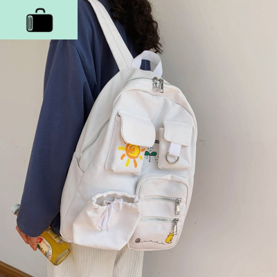 书包女学生韩版日系ins背包初中生高中校园原宿帆布大容量双肩包NEW LAKE 白色