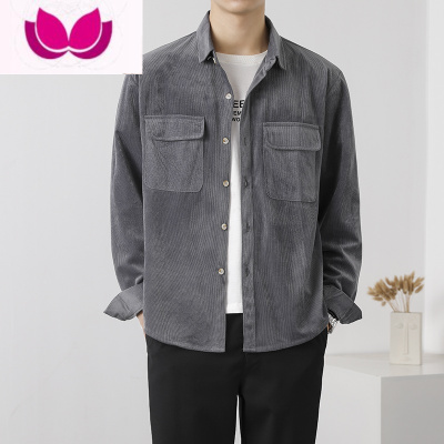 七斓长袖灯芯绒衬衫男宽松美式复古ins潮流百搭轻熟风衬衣外套男