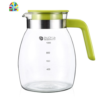 冷水壶玻璃凉水壶带刻度大容量套装防爆耐热家用可高温凉水杯 FENGHOU 桶形水壶配4个杯