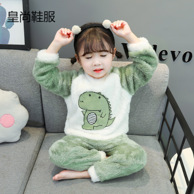 新品直营-秋冬季儿童法兰绒睡衣男女宝宝1加厚2珊瑚绒3岁卡通防踢冬5家居服