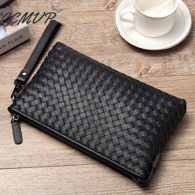 CCMVP品牌自营质量保证-CCMVP男包手拿包真皮编织手抓包头层牛皮大容量男士手包钱包男信封包黑色默认颜色