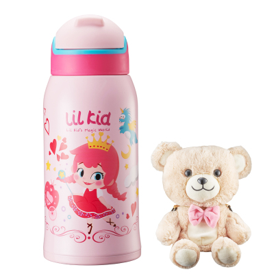 物生物(RELEA)保温杯316不锈钢儿童壶带吸管便携学生水杯大容量幼宝宝杯