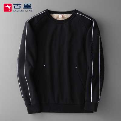 羊羔绒圆领卫衣男冬季加绒加厚宽松长袖无帽秋冬款保暖运动套头衫