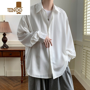 YANXU白色日系宽松休闲长袖衬衫男士百搭痞帅外套上衣服