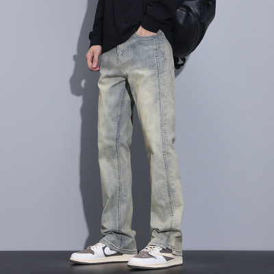 男士街头风男士牛仔裤泥染宽松直筒裤高街潮牌复古男装工装裤