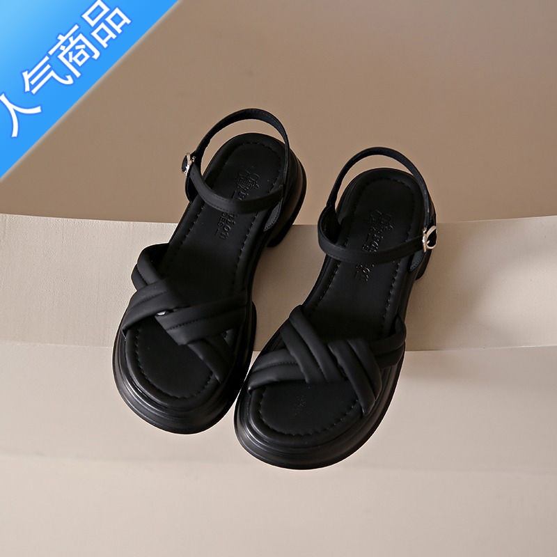 SUNTEK凉鞋女夏季超火2023年新款松糕厚底运动罗马鞋一字带配裙子沙滩鞋