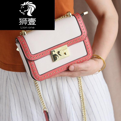 狮壹（Lionone）轻奢品牌迷你小包包链条包夏季新款时尚铆钉斜挎包撞色多层真皮小方包